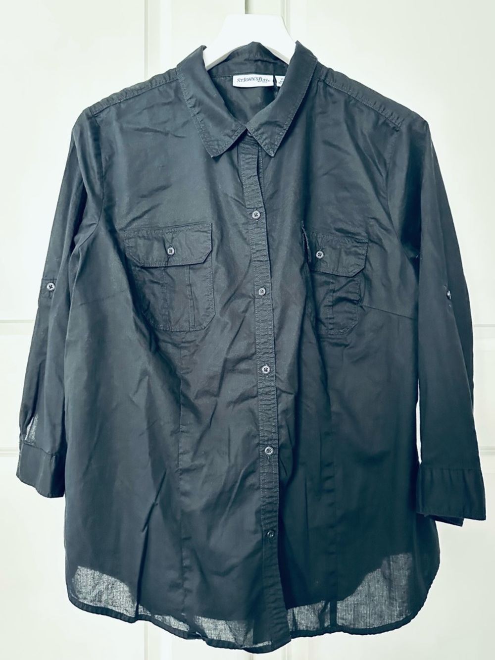 Women’s St. John’s Bay 3/4 Sleeve Black Button-Up Shirt Size XL
